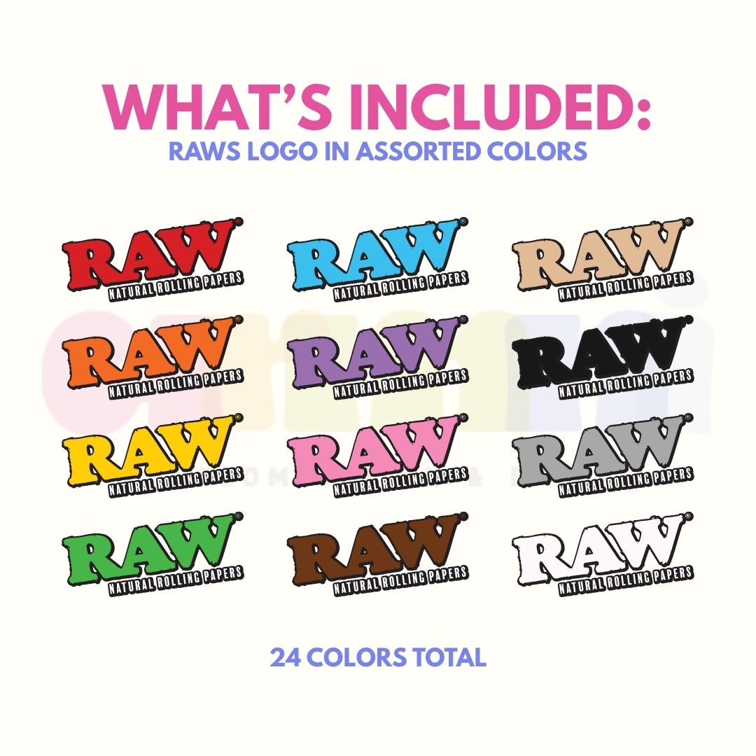 Assorted colors of RAW logo on a white background digital download png svg pdf cricut silhouette cameo crafting