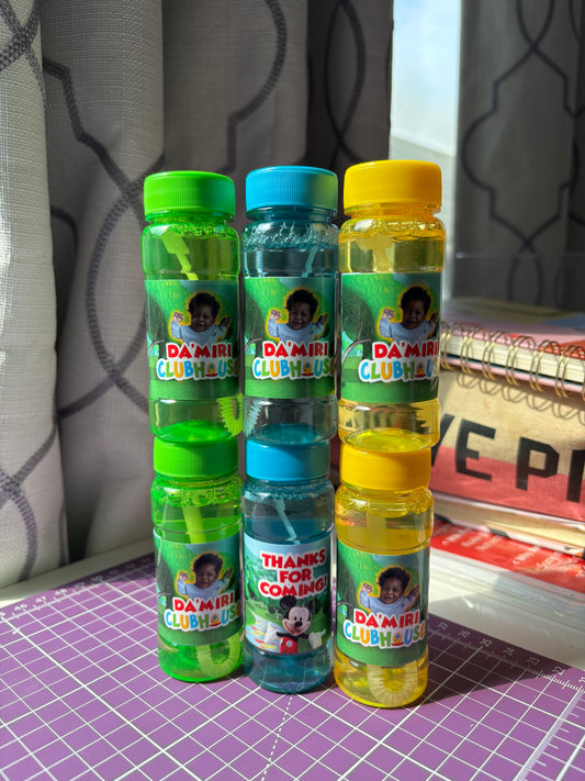 Custom Mickey Mouse clubhouse kids birthday party favors bubbles black boy joy babies 1st 2nd 3rd rainbow