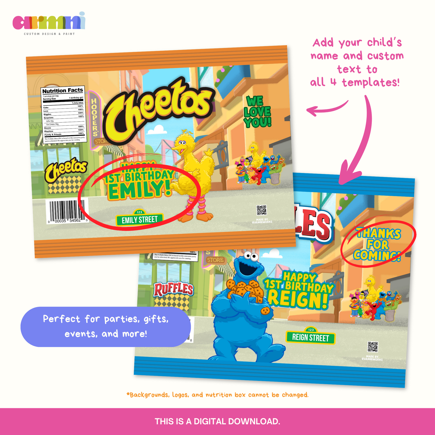 Sesame Street Chip Bags Canva Template (4 Pack)