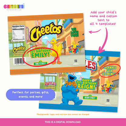 Sesame Street Chip Bags Canva Template (4 Pack)