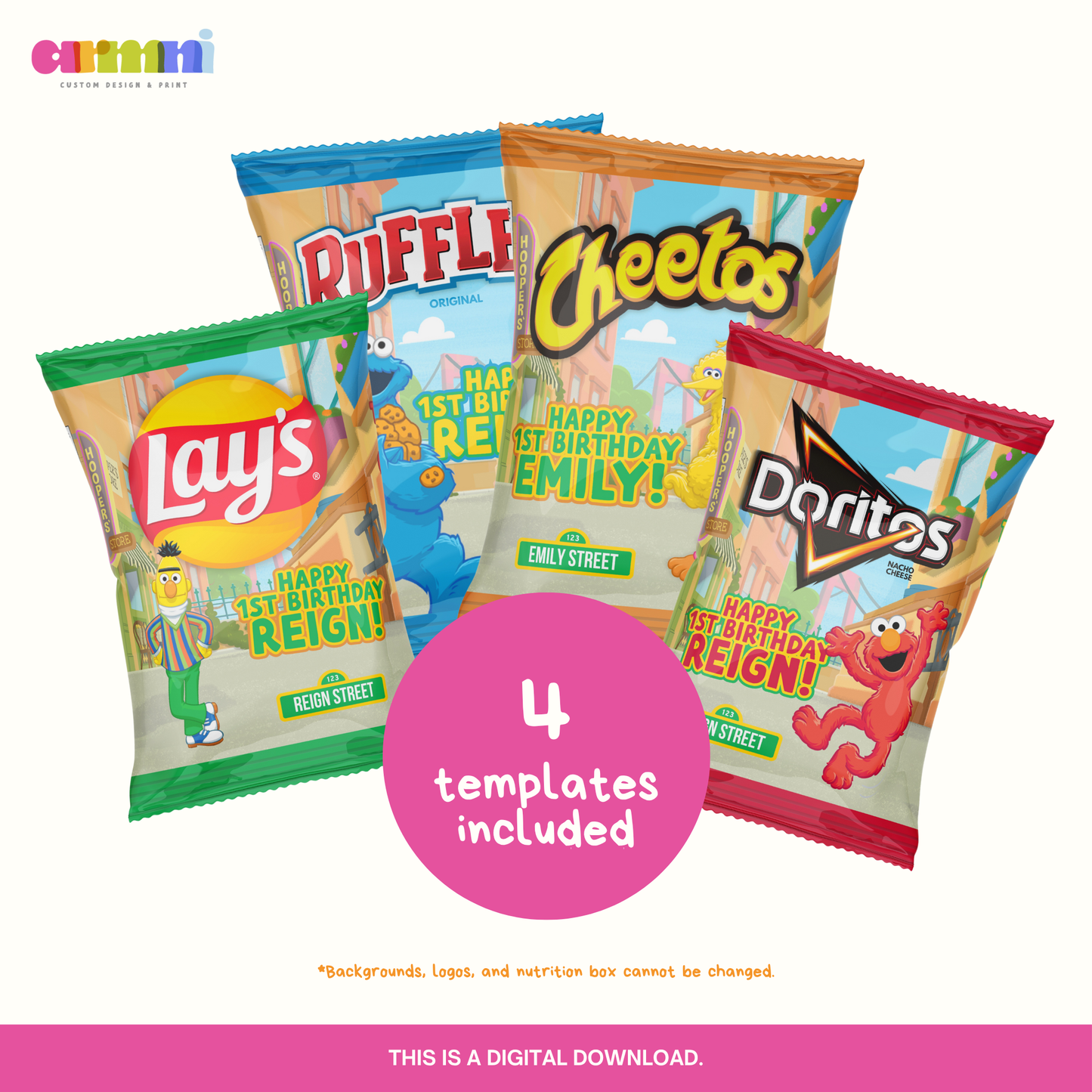Sesame Street Chip Bags Canva Template (4 Pack)