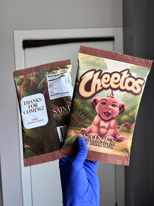 Custom cheetos puffs kids birthday chip bags lion king 1st first cartoon style party favors jungle boy 