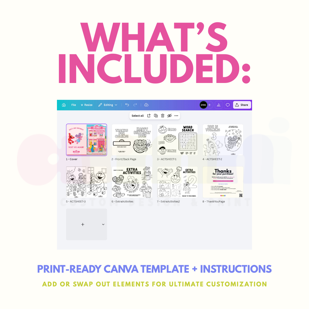 Sesame Street Coloring Book Canva Template II (Pink)