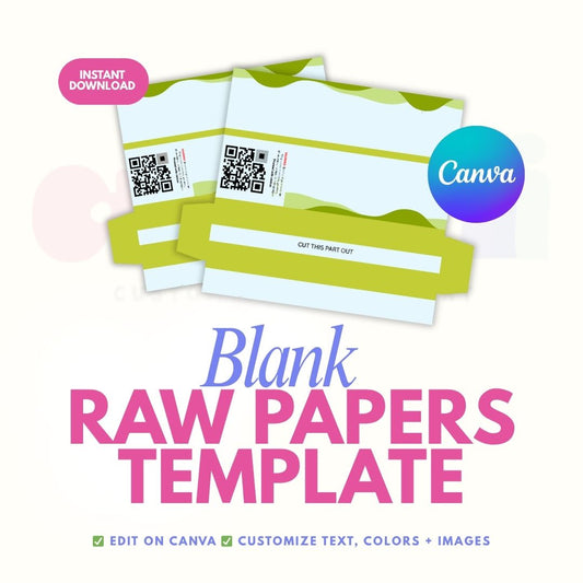 Blank raw papers template editable on Canva logo on a white background adult custom party favors diy rolling smokers kit