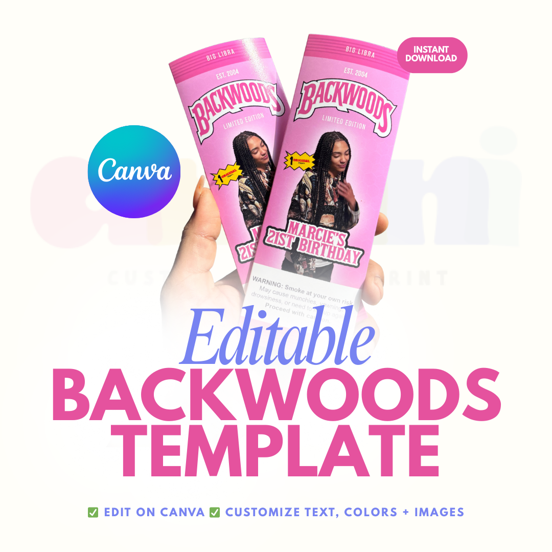 custom pink backwoods template canva birthday adult party favors customizable editable printable diy wrap