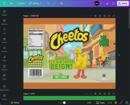 Sesame Street Chip Bags Canva Template (4 Pack)