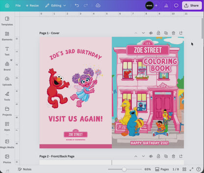 Sesame Street Coloring Book Canva Template II (Pink)