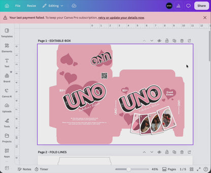 Uno Game Kit Canva Template (Love Edition)
